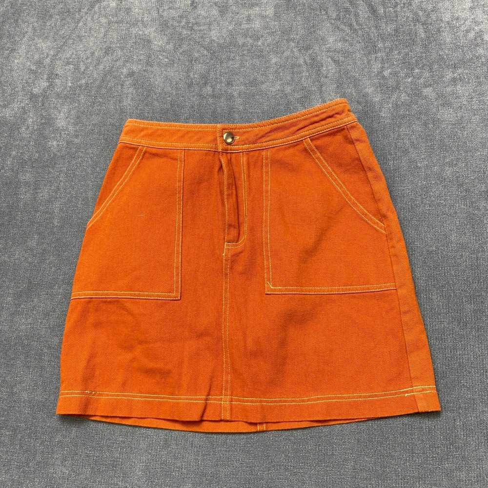 Sofi Angel Mini Skirt Womens S Orange Denim Classic Fit Contrast Stitch Pockets